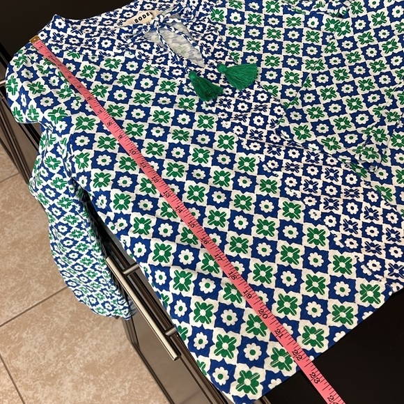 NEW Boden Doublecloth Blouson sleeve 100%Cotton top, navy green and white, sz 6 - Picture 9 of 13